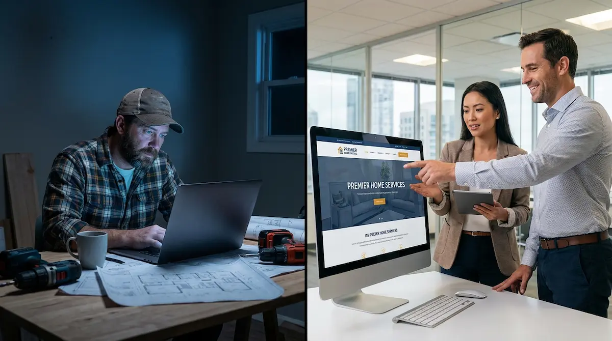 Tennessee contractor choosing between DIY website building and professional web design services