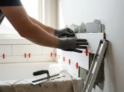 Contractor working on premium kitchen installation