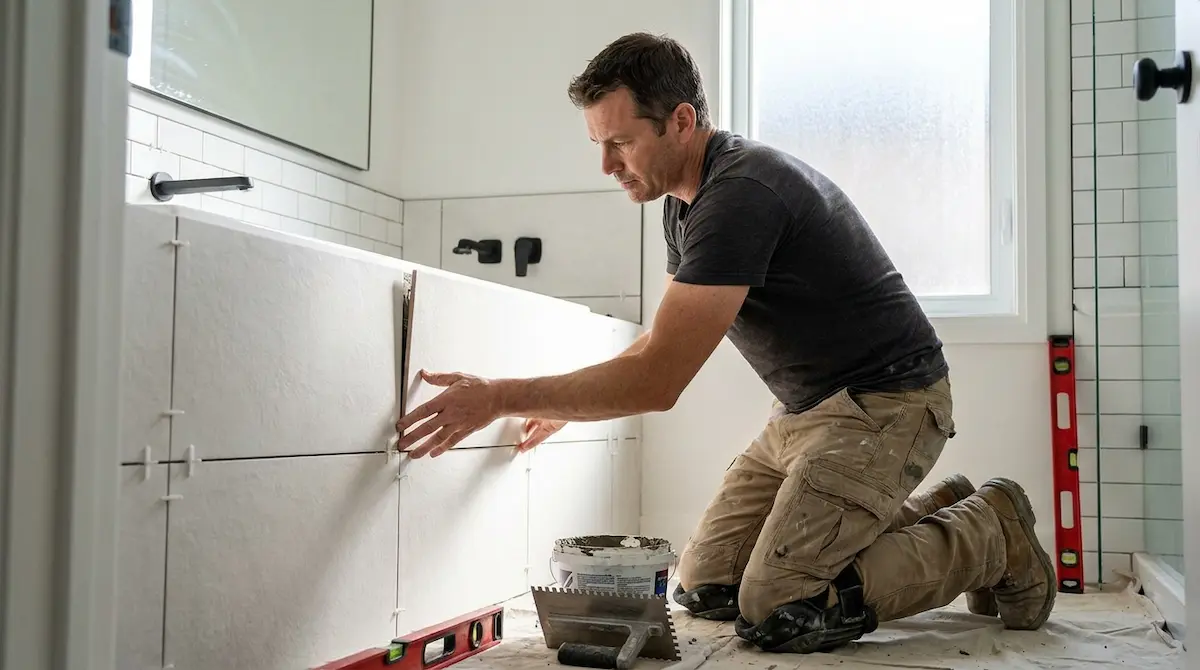 Contractor working on premium kitchen installation