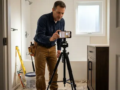 Knoxville contractor filming bathroom renovation project for video marketing content