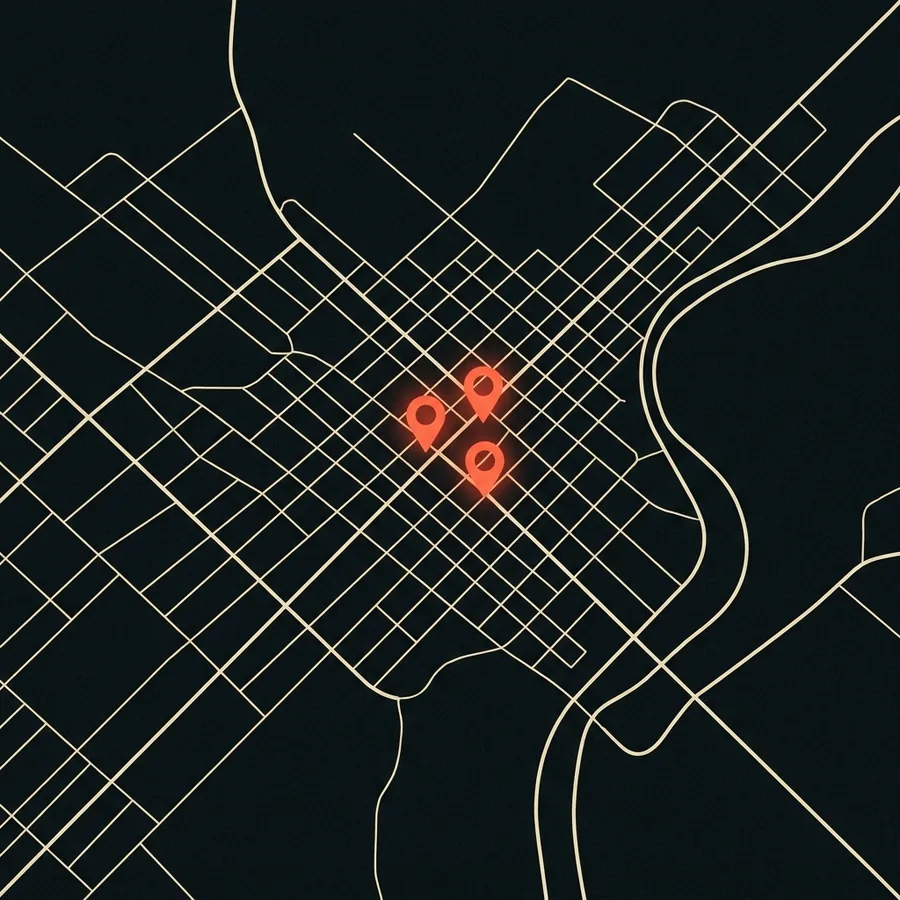 Abstract map of Maryville, TN highlighting the three-business Google map pack local searches see first