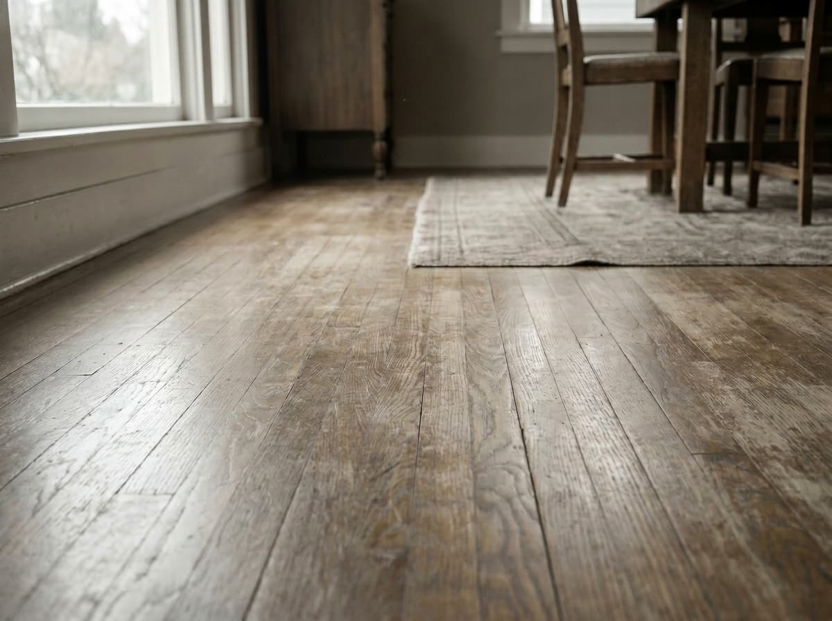 Before — worn white oak floor