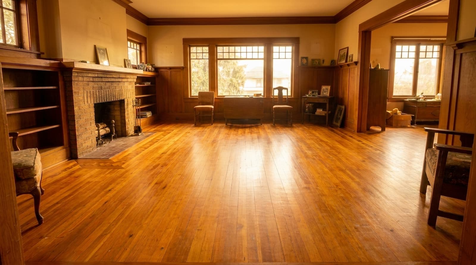 After — restored Douglas fir with herringbone border