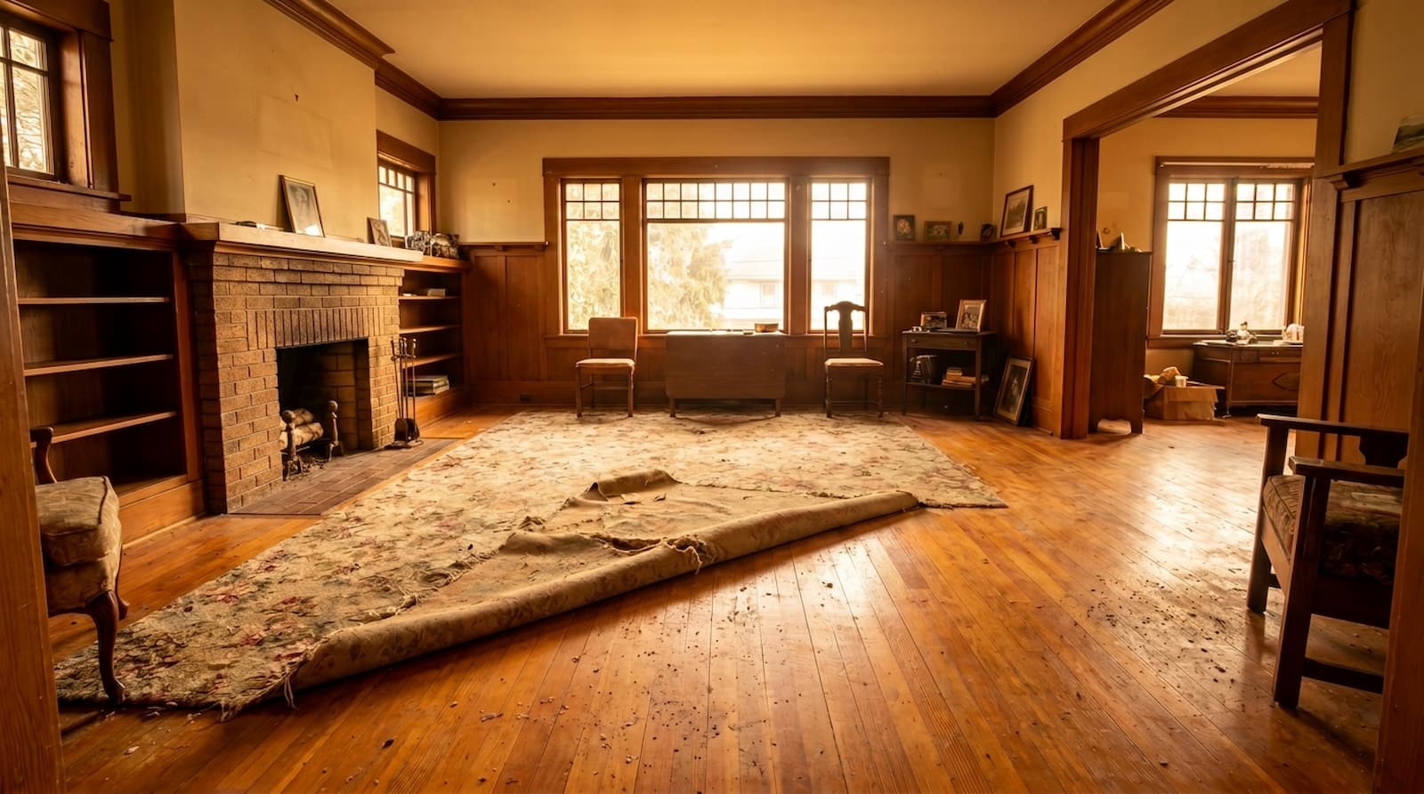 Before — carpet over original fir