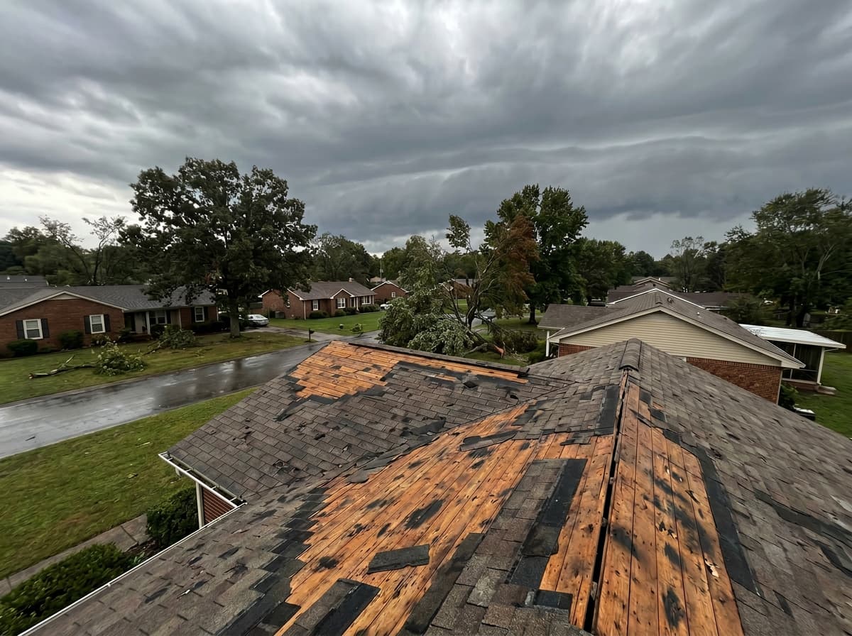 Storm damaged roof with hail damage